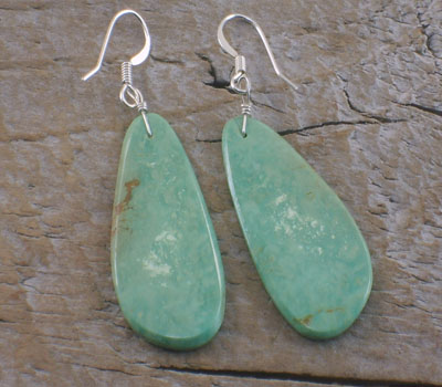 Native American Turquoise Slab Earrings green oval